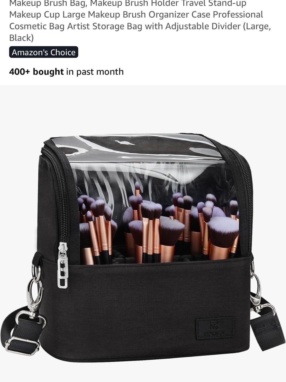 Clear-Top Black Makeup or paint brushes Organizer Bag